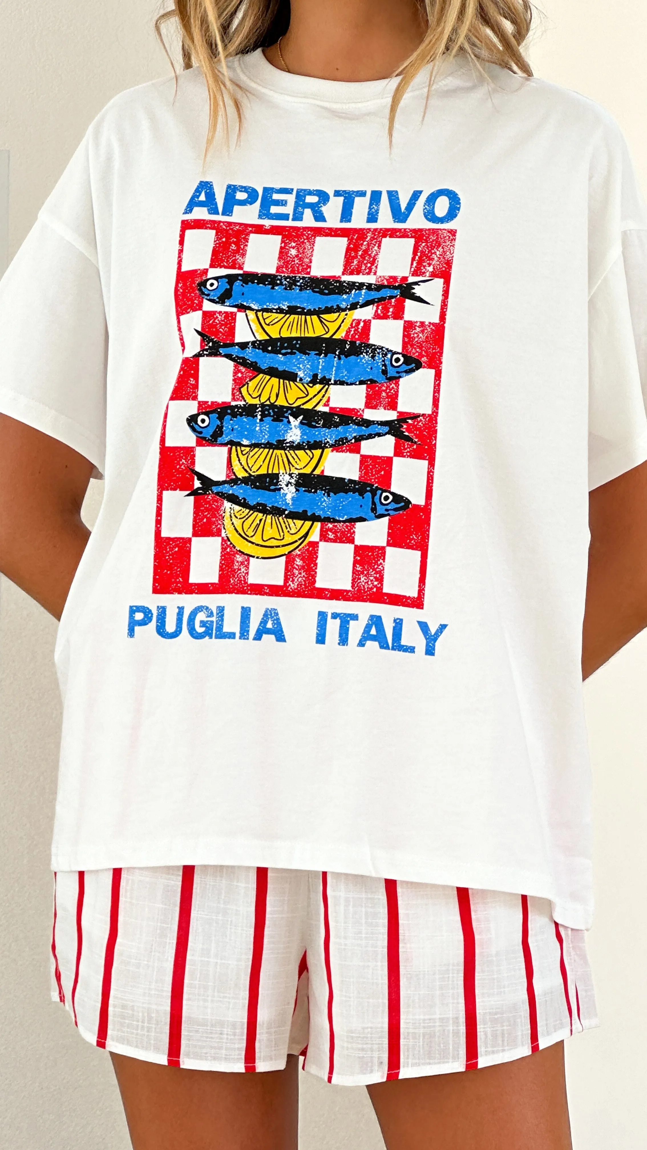 Italy Top & Shorts Set - White/ Red