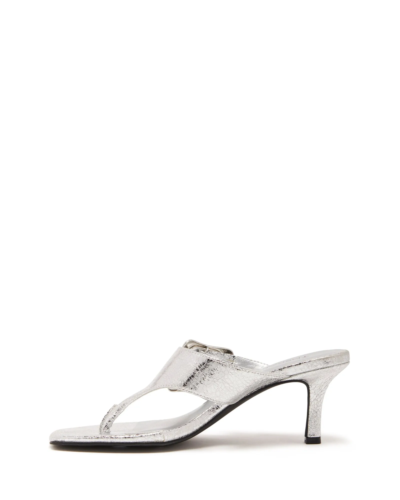 Jade Thong Heel Silver Cracked Metallic