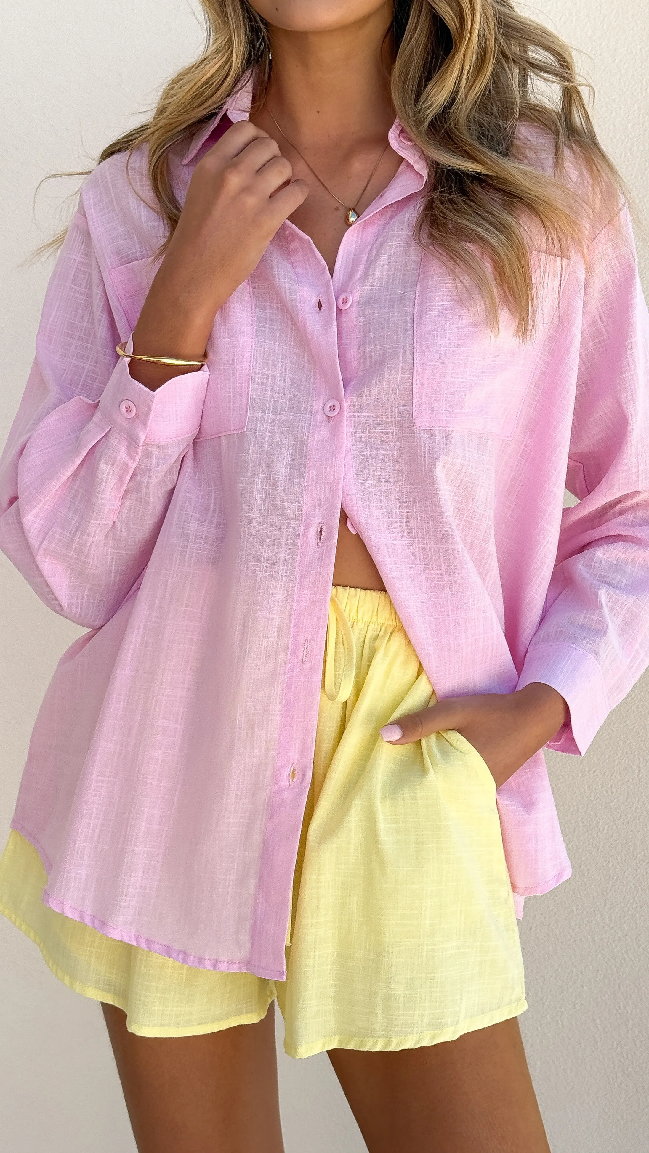 Jamie Long Sleeve Top and Shorts Set - Pink/Yellow