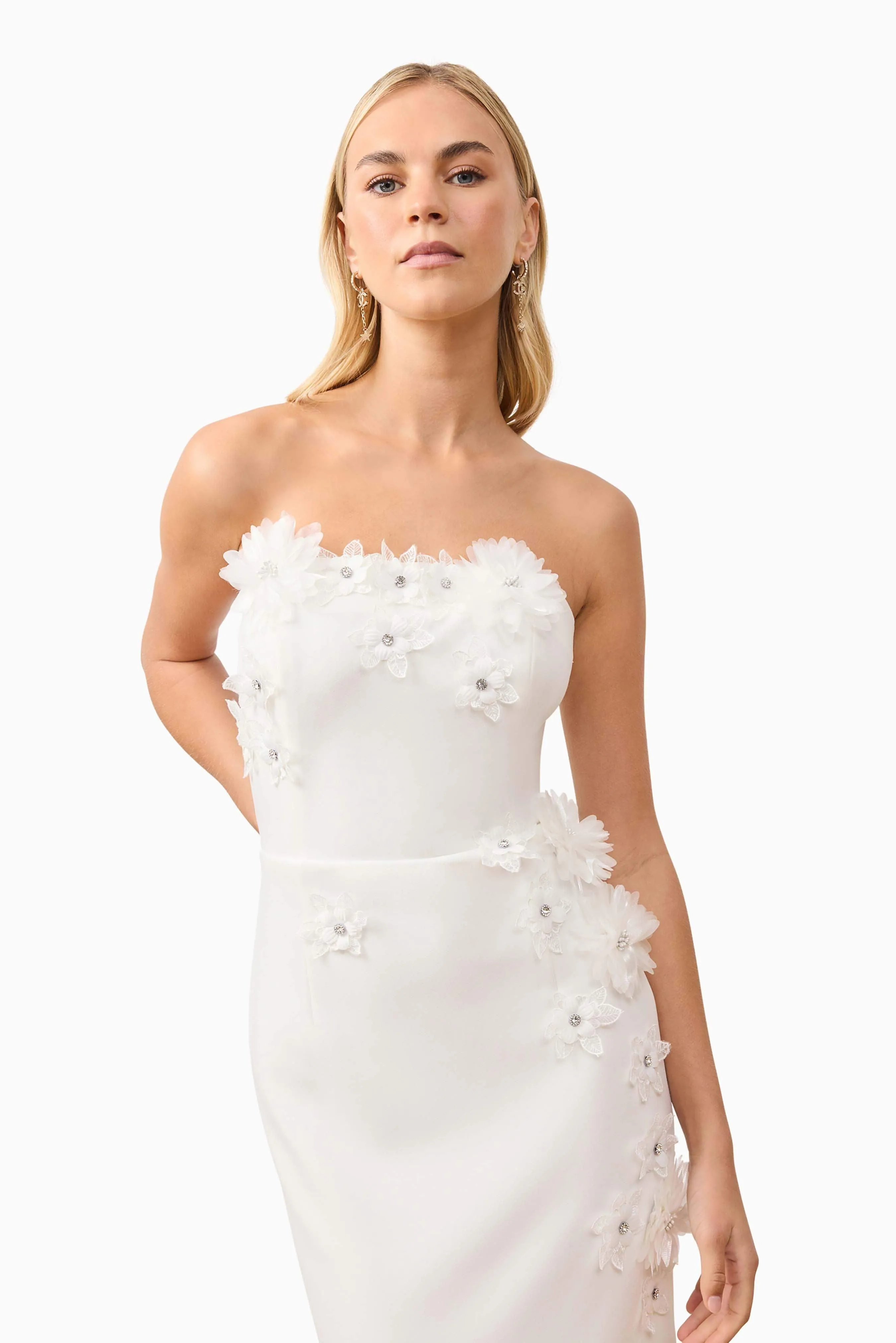 Kiara Strapless Midi Dress in White