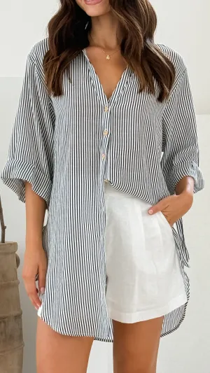 Lucia Shirt - Black/White Stripe