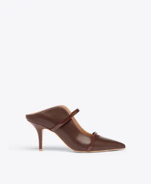 Maureen 70 Dark Brown Leather Heeled Mules