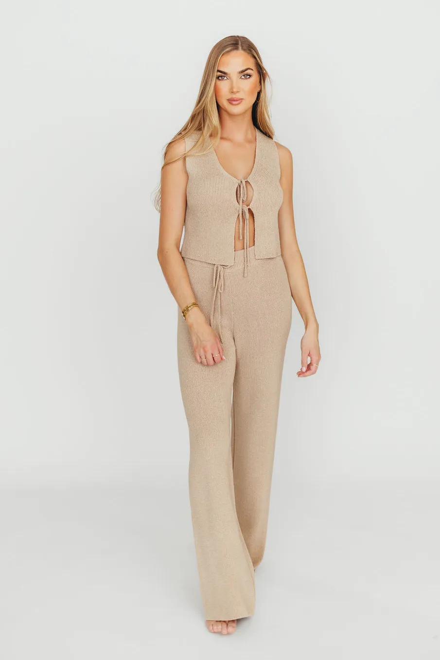 Maya Knit Vest and Pant Set in Mocha