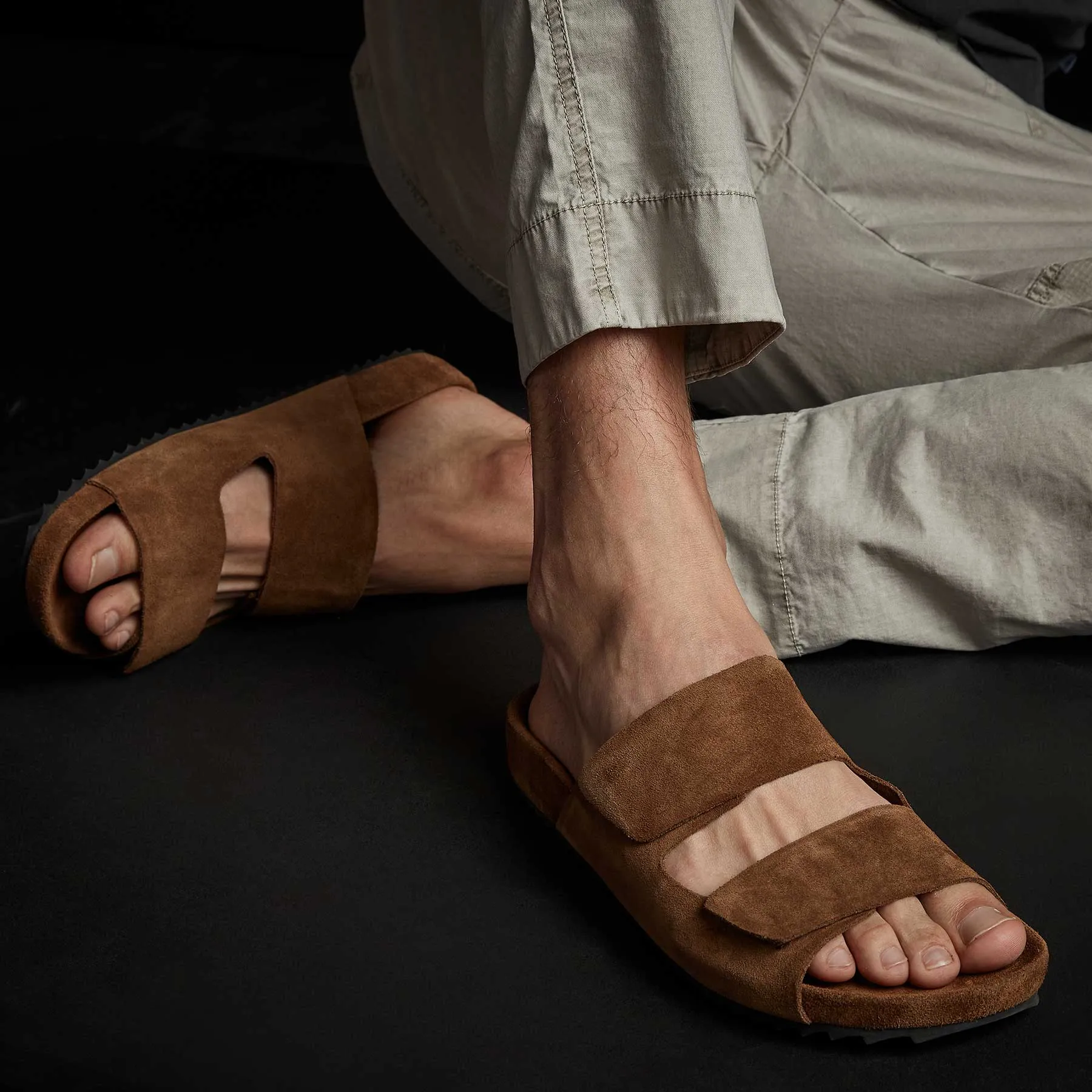 Men's Double Strap Suede Slide - Tobacco