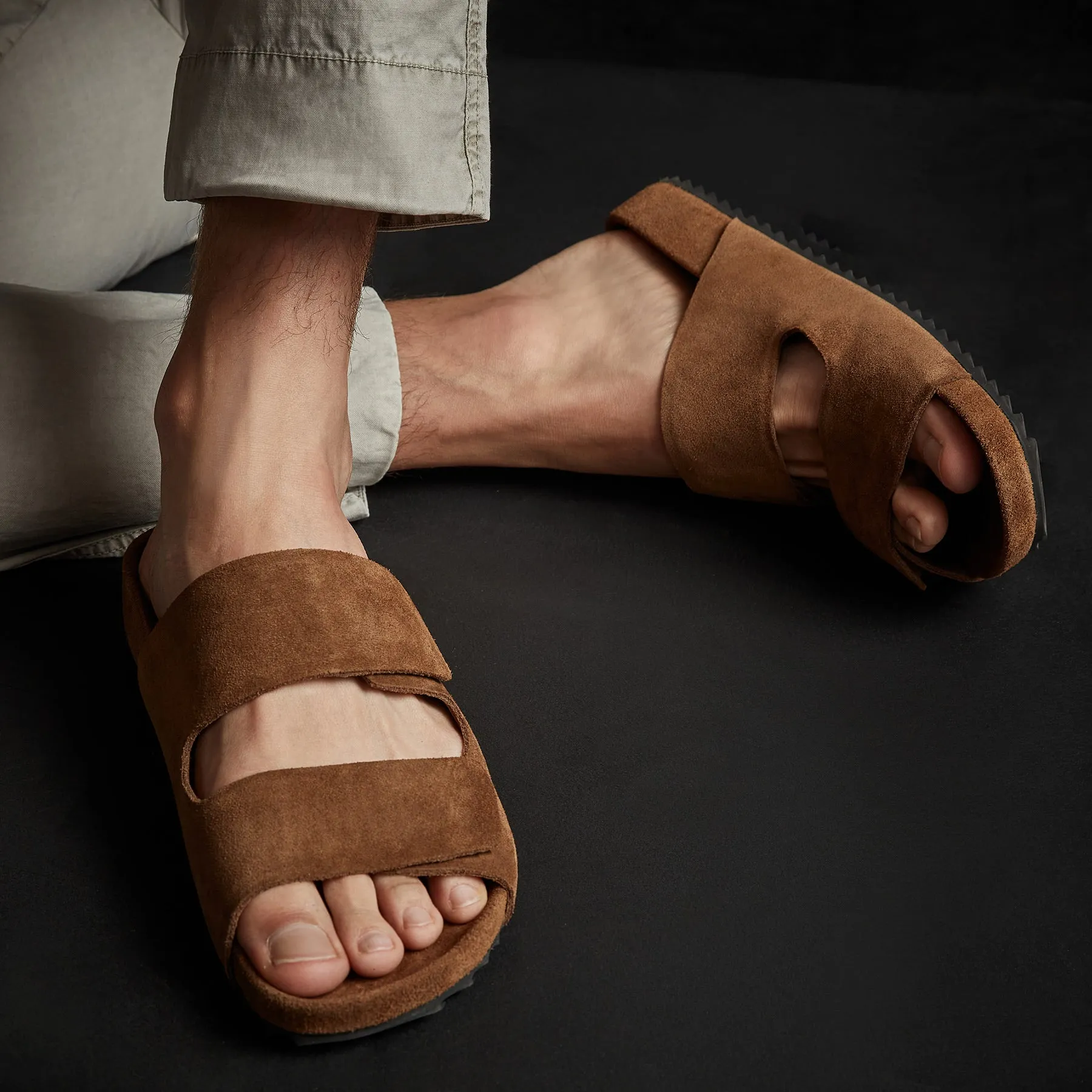 Men's Double Strap Suede Slide - Tobacco