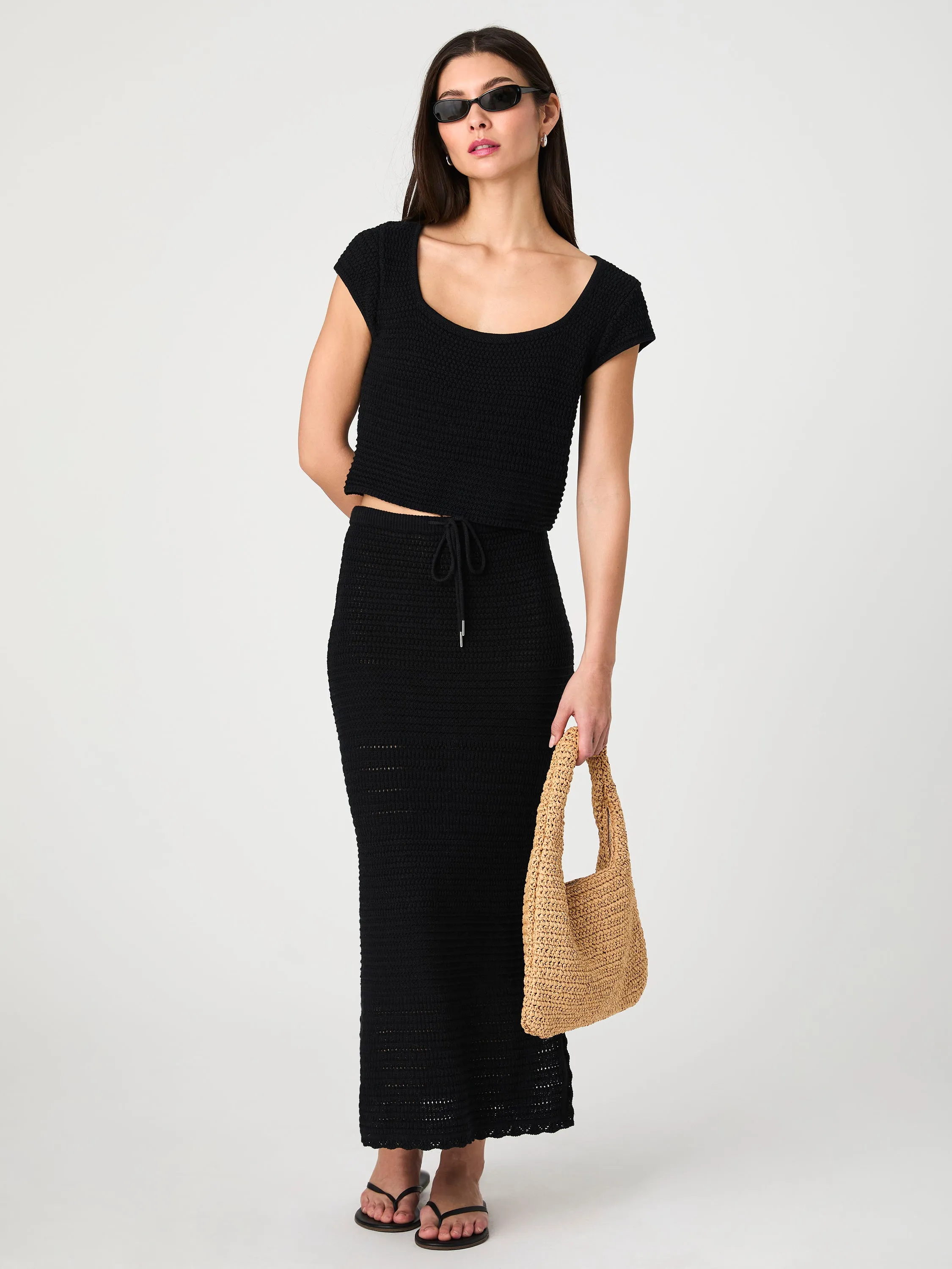 Nellis Cotton Crochet Side Slit Skirt