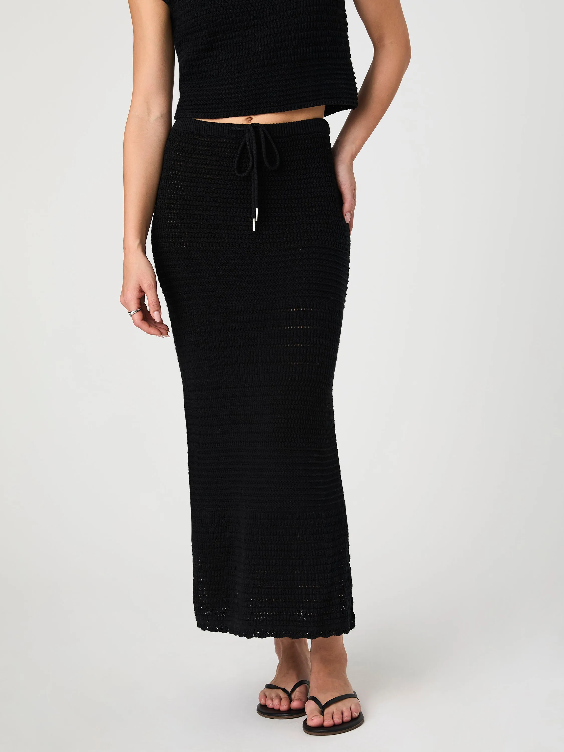 Nellis Cotton Crochet Side Slit Skirt