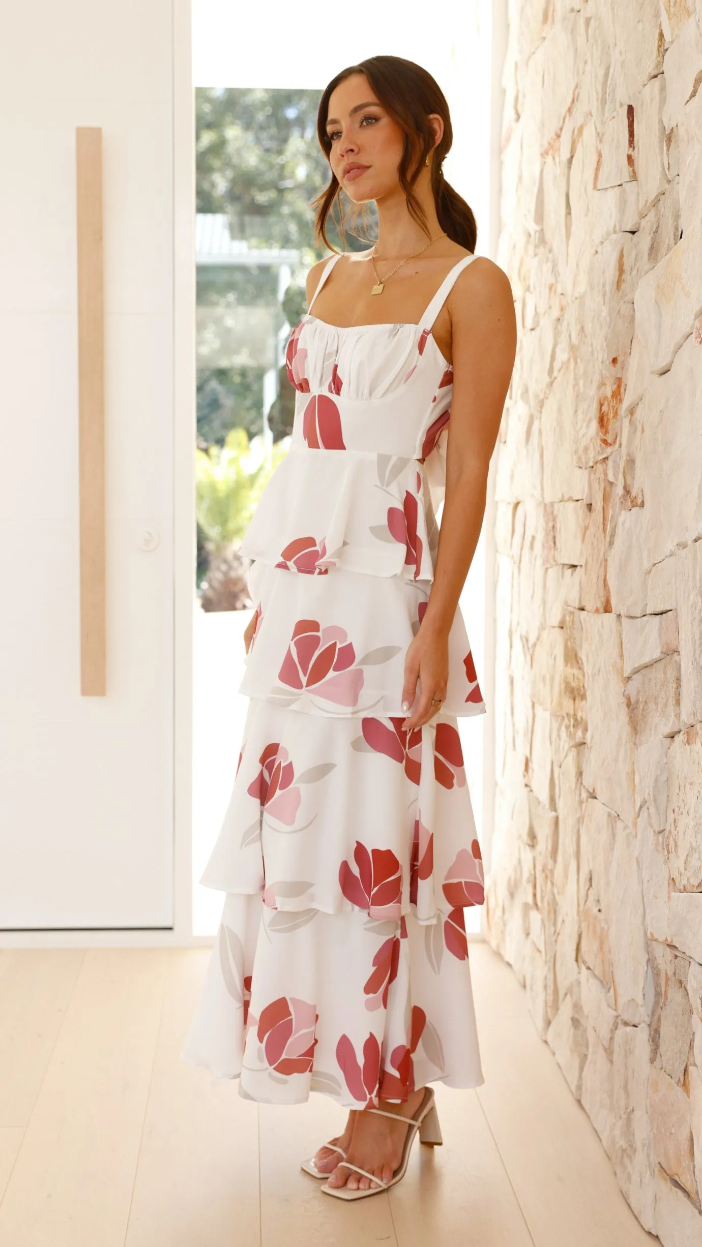 Odilia Maxi Dress - White/Pink Floral