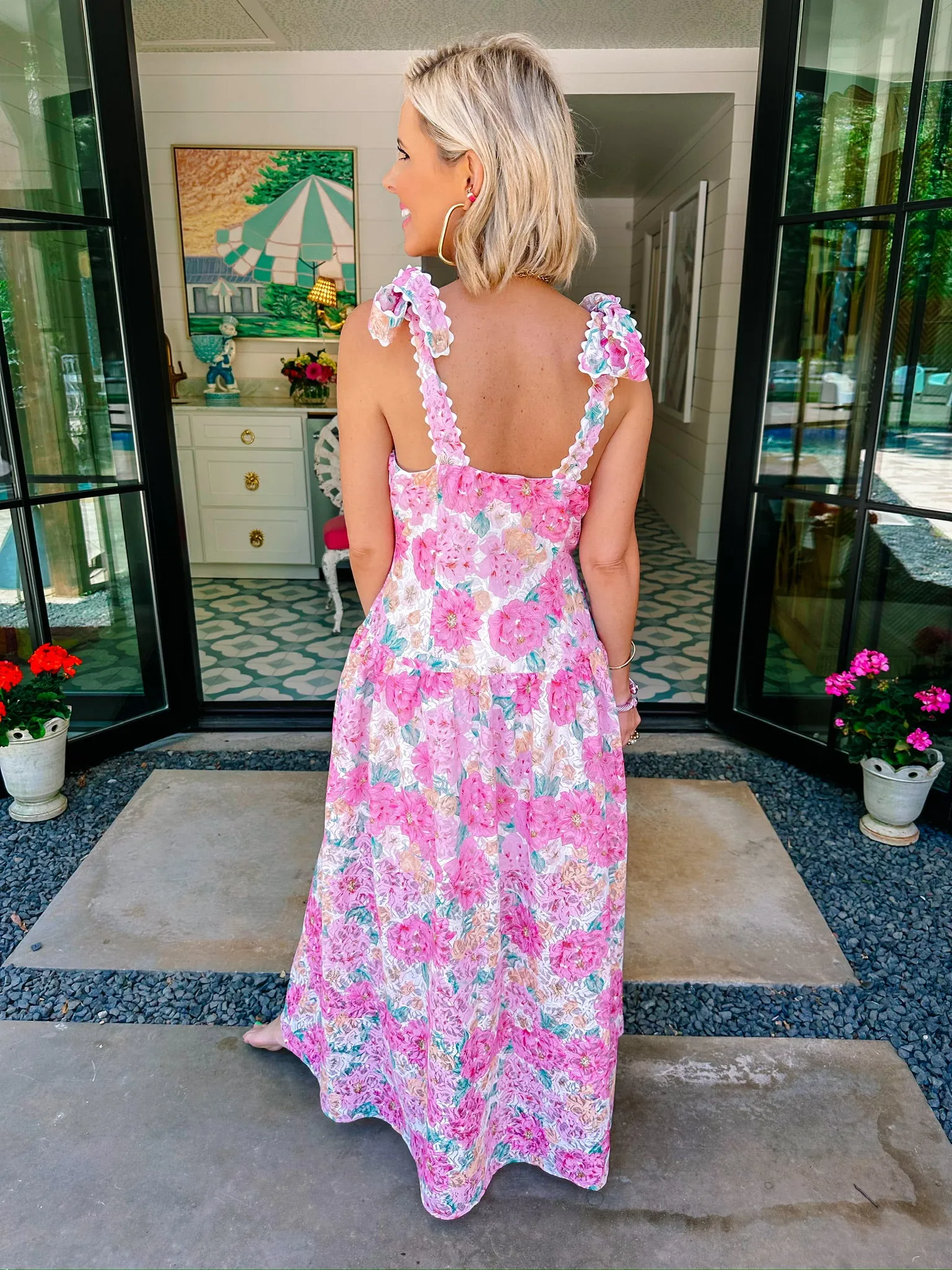 ROSE GARDEN PARTY LACE MIDI DRESS - PINK