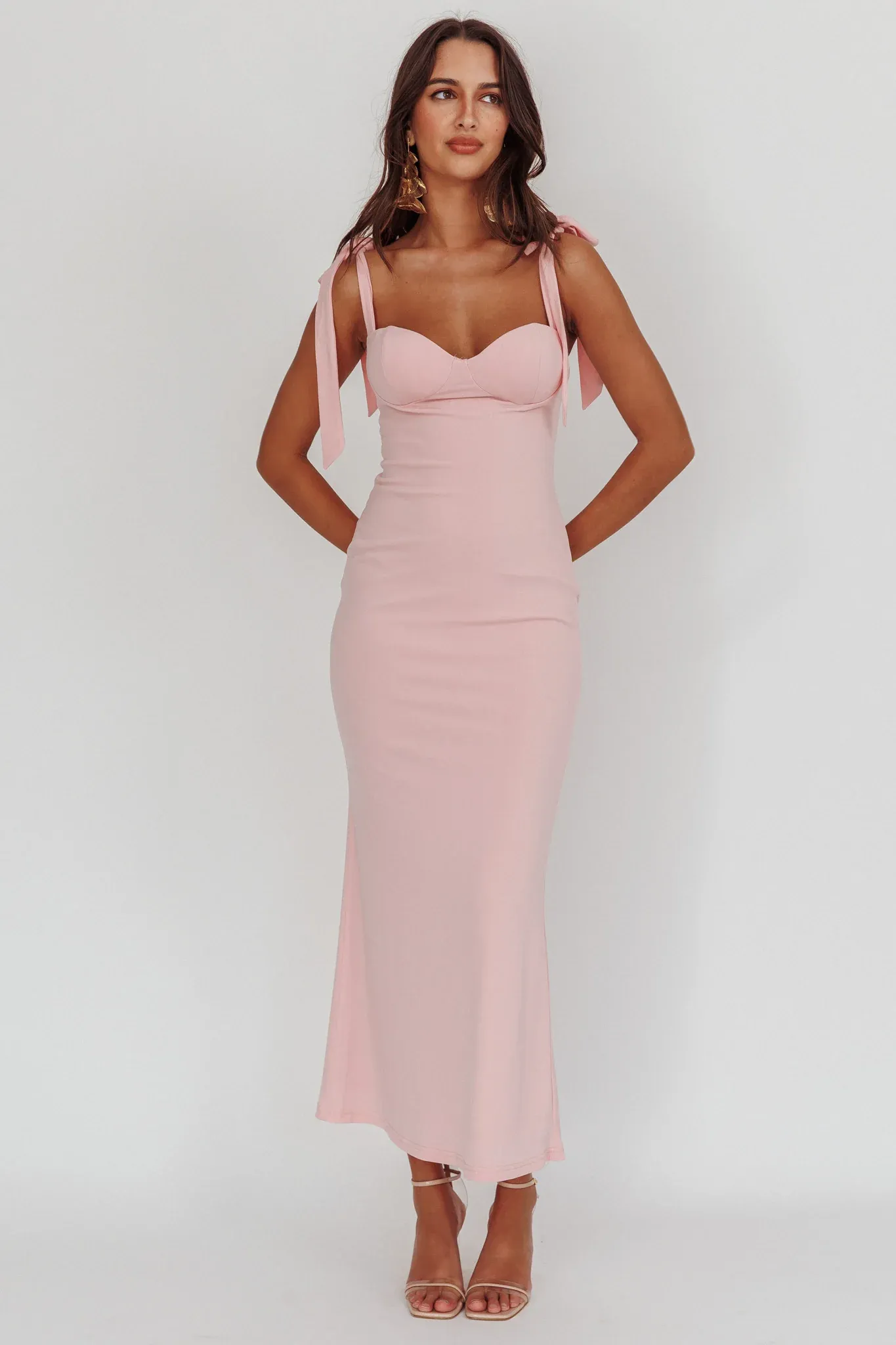 Rose Garden Tied Shoulder Midi Dress Blush