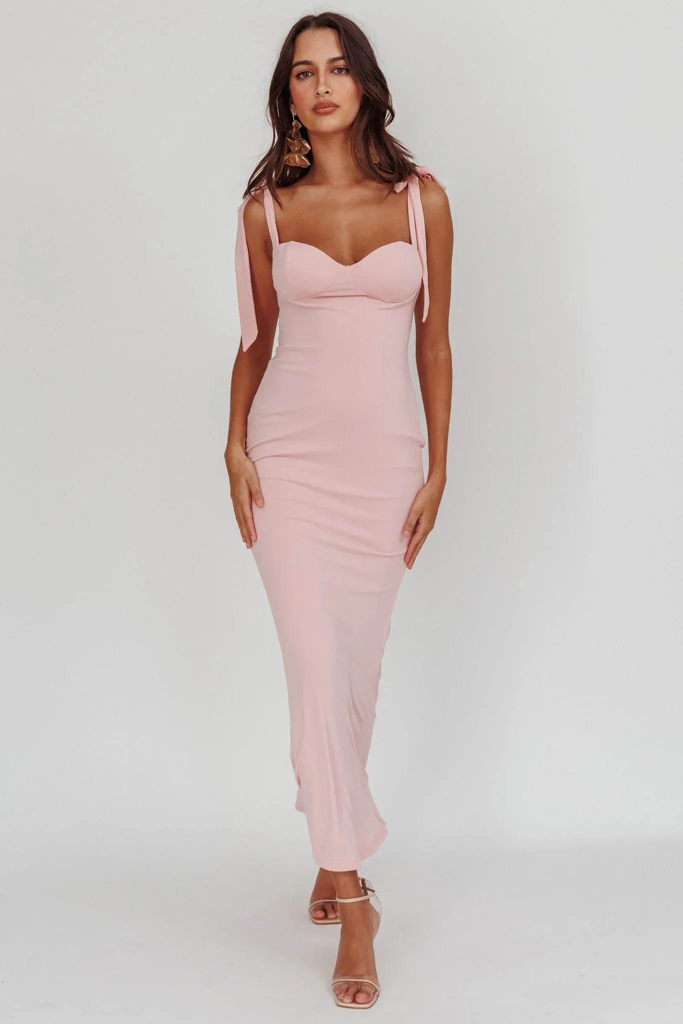 Rose Garden Tied Shoulder Midi Dress Blush