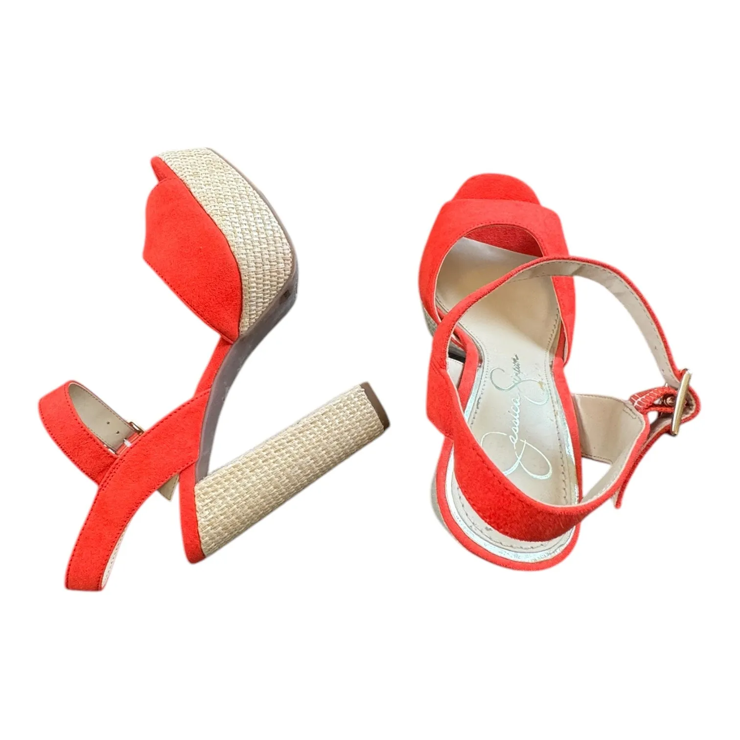 Shoes Heels Block By Jessica Simpson In Cream & Red, Size:6.5