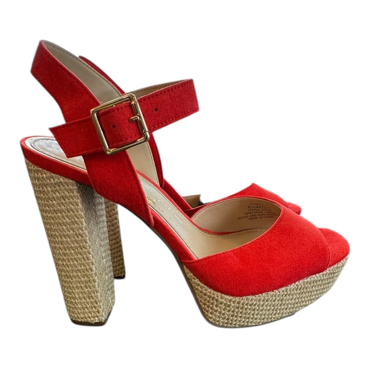 Shoes Heels Block By Jessica Simpson In Cream & Red, Size:6.5