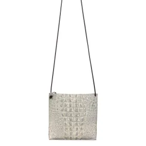 STRAPPY POUCH PLATINUM STONE EMBOSSED CROC