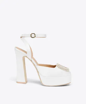 Teese 125 White Satin Platform Slingbacks