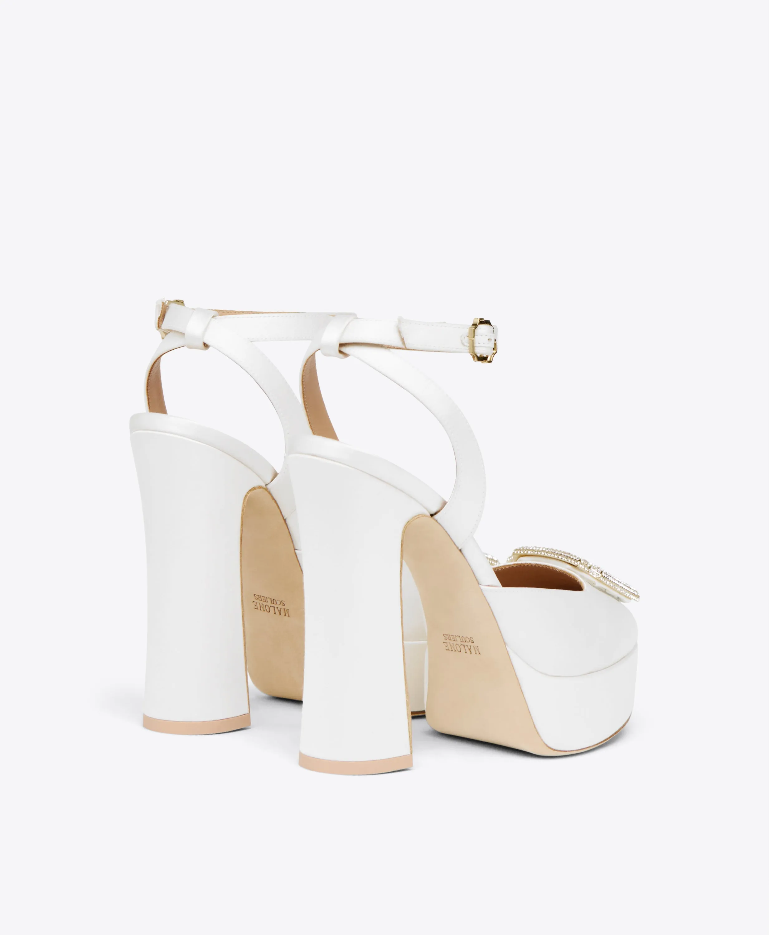 Teese 125 White Satin Platform Slingbacks