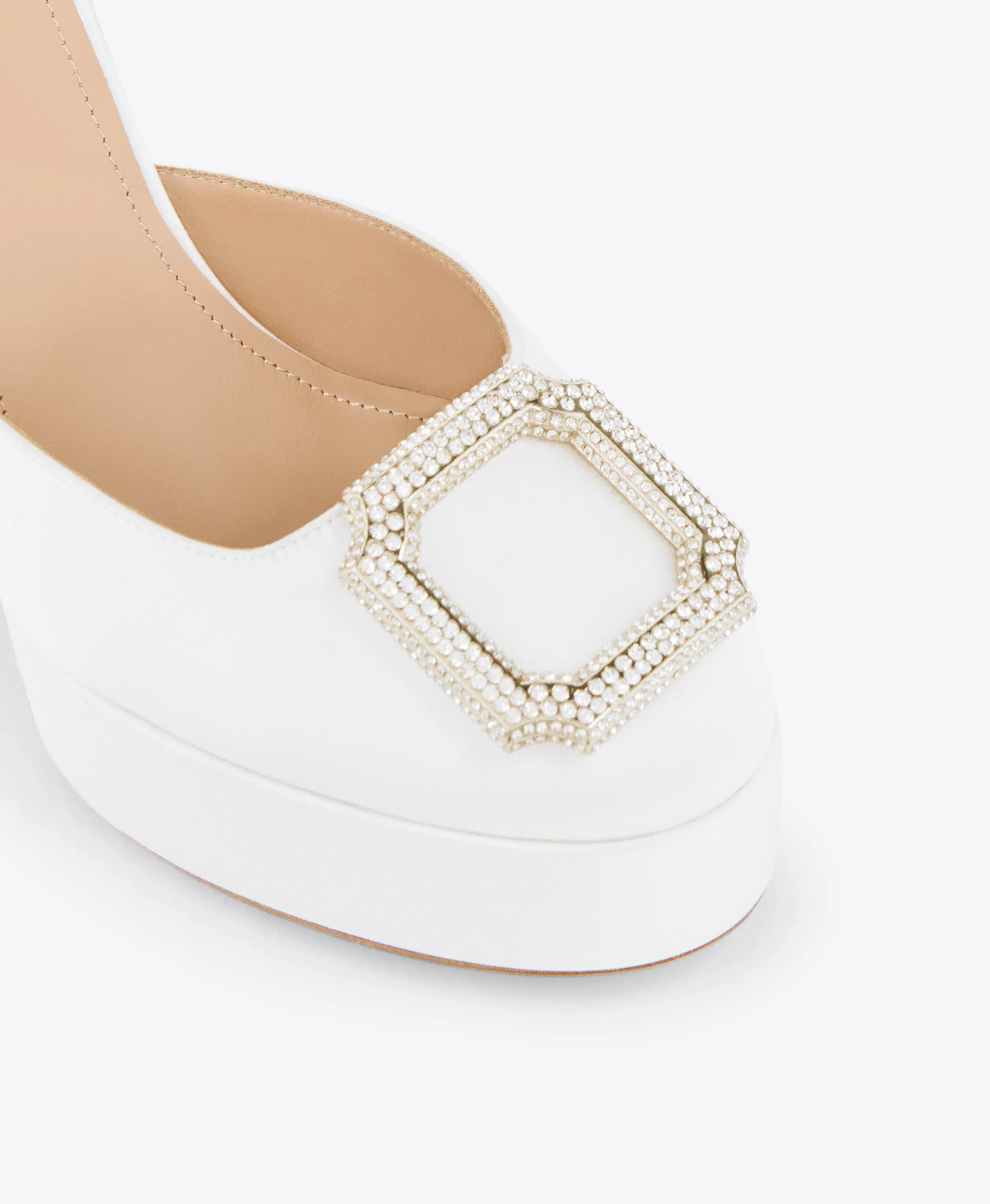 Teese 125 White Satin Platform Slingbacks