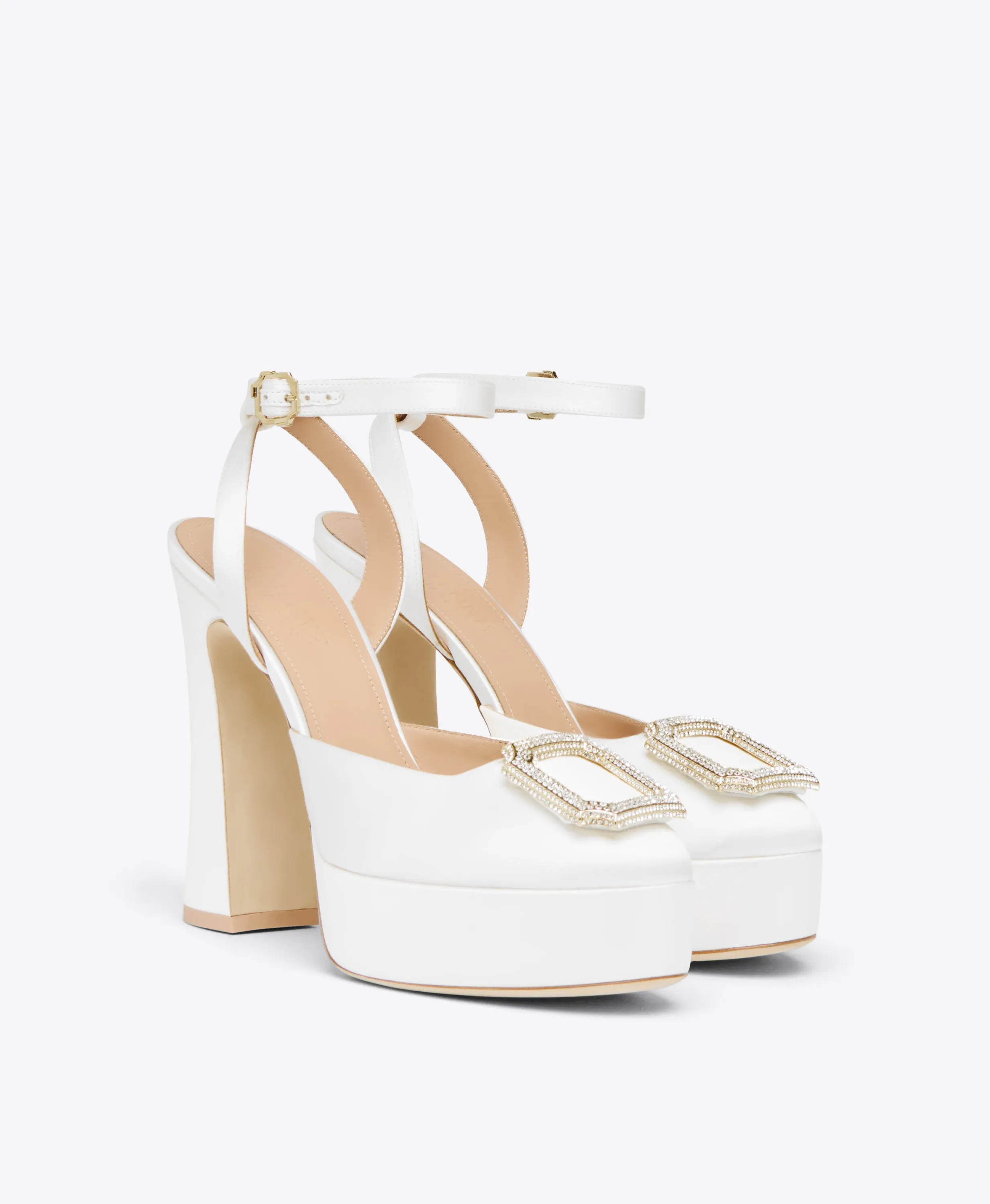 Teese 125 White Satin Platform Slingbacks