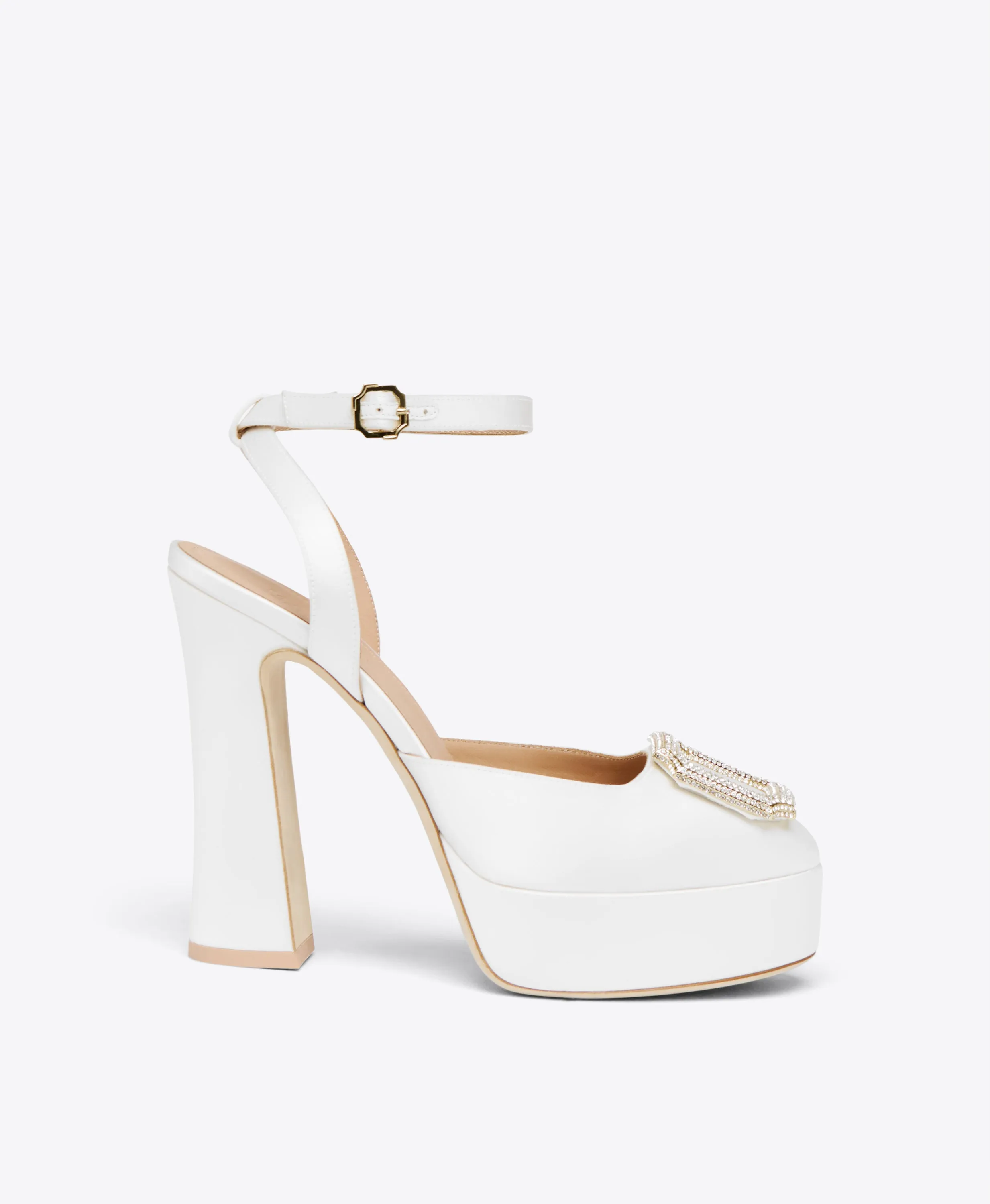 Teese 125 White Satin Platform Slingbacks