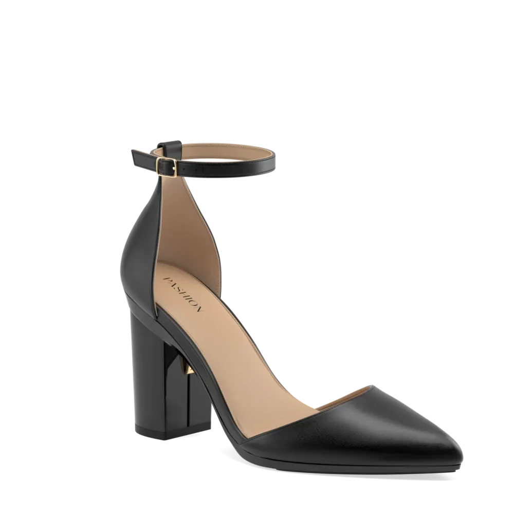 The D'Orsay Coal Satin   Block Heel Kit 4 Coal - FINAL SALE