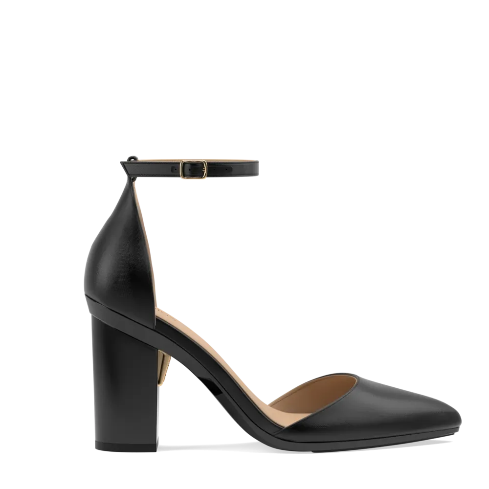 The D'Orsay Coal Satin   Block Heel Kit 4 Coal - FINAL SALE