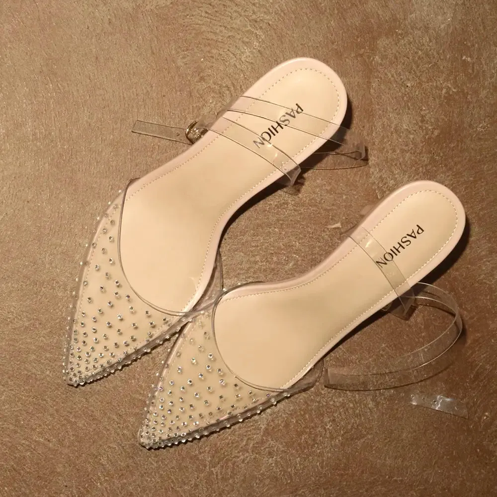 The D'Orsay - Sand Transparent Rhinestone   Stiletto Heel Kit 4 Sand - FINAL SALE