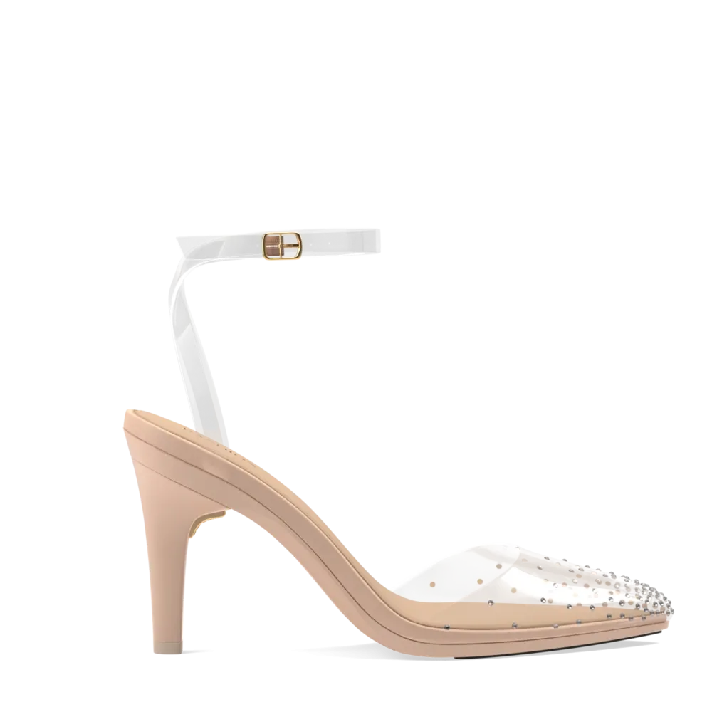 The D'Orsay - Sand Transparent Rhinestone   Stiletto Heel Kit 4 Sand - FINAL SALE