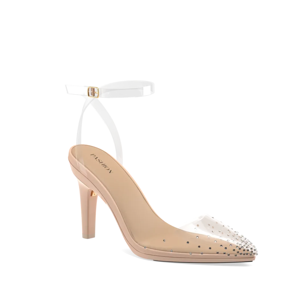 The D'Orsay - Sand Transparent Rhinestone   Stiletto Heel Kit 4 Sand - FINAL SALE
