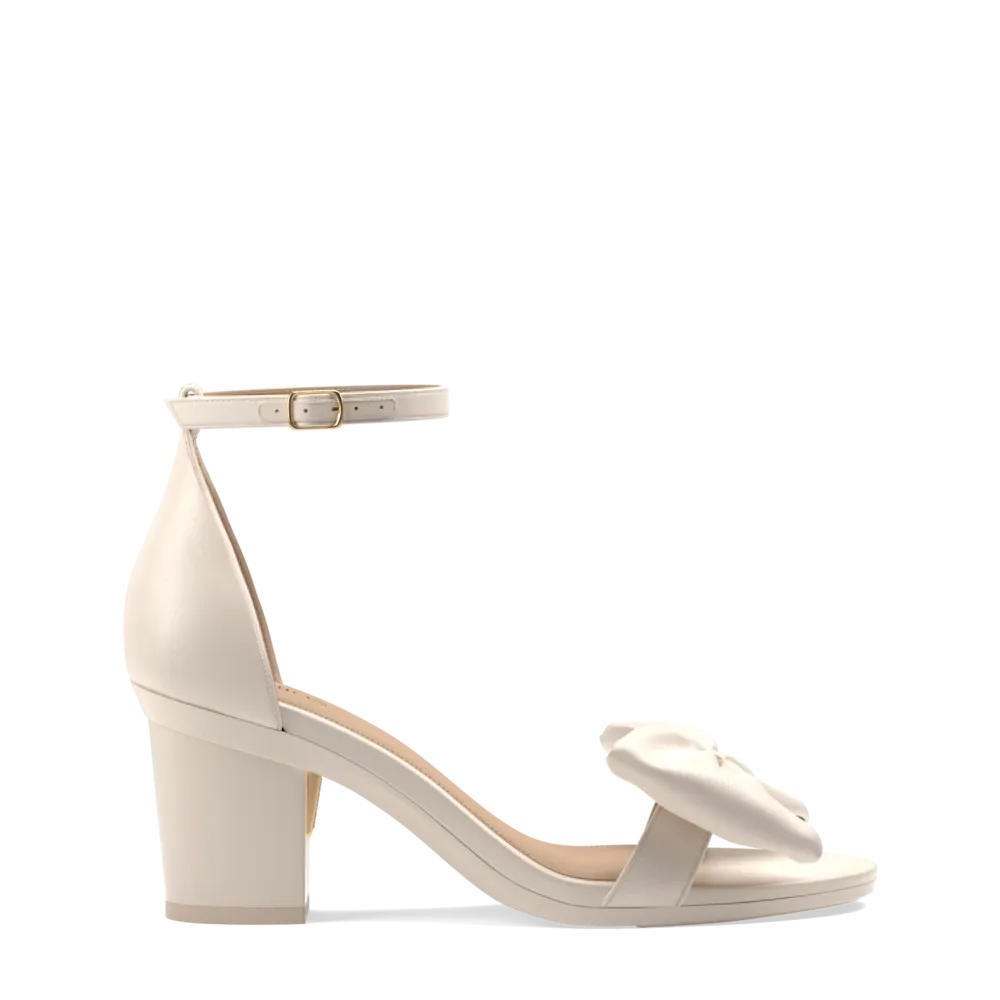 The Pashionista - Ivory Satin Bow   Block Heel Kit 3 Ivory - FINAL SALE