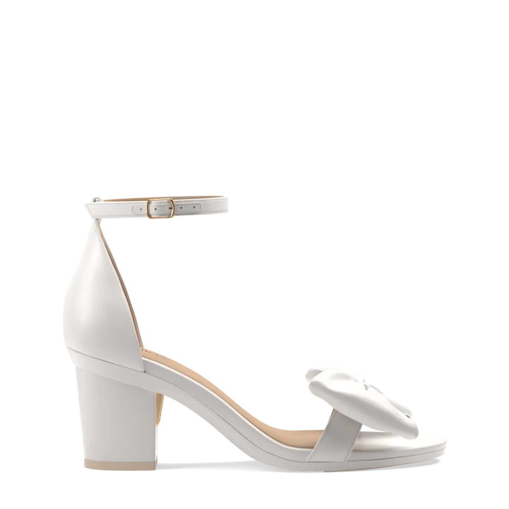 The Pashionista - White Satin Bow   Block Heel Kit 3 White - FINAL SALE