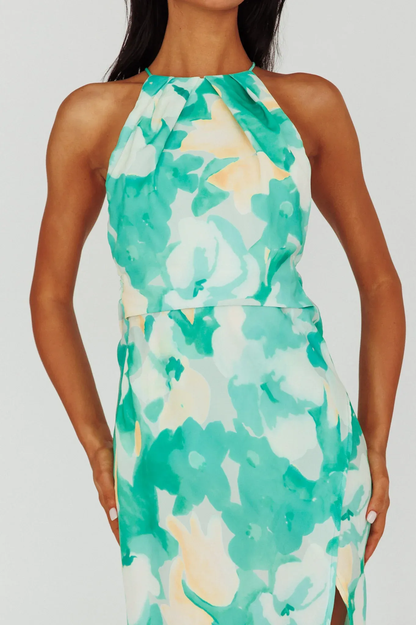 Val Cowl Back Maxi Dress Floral Green