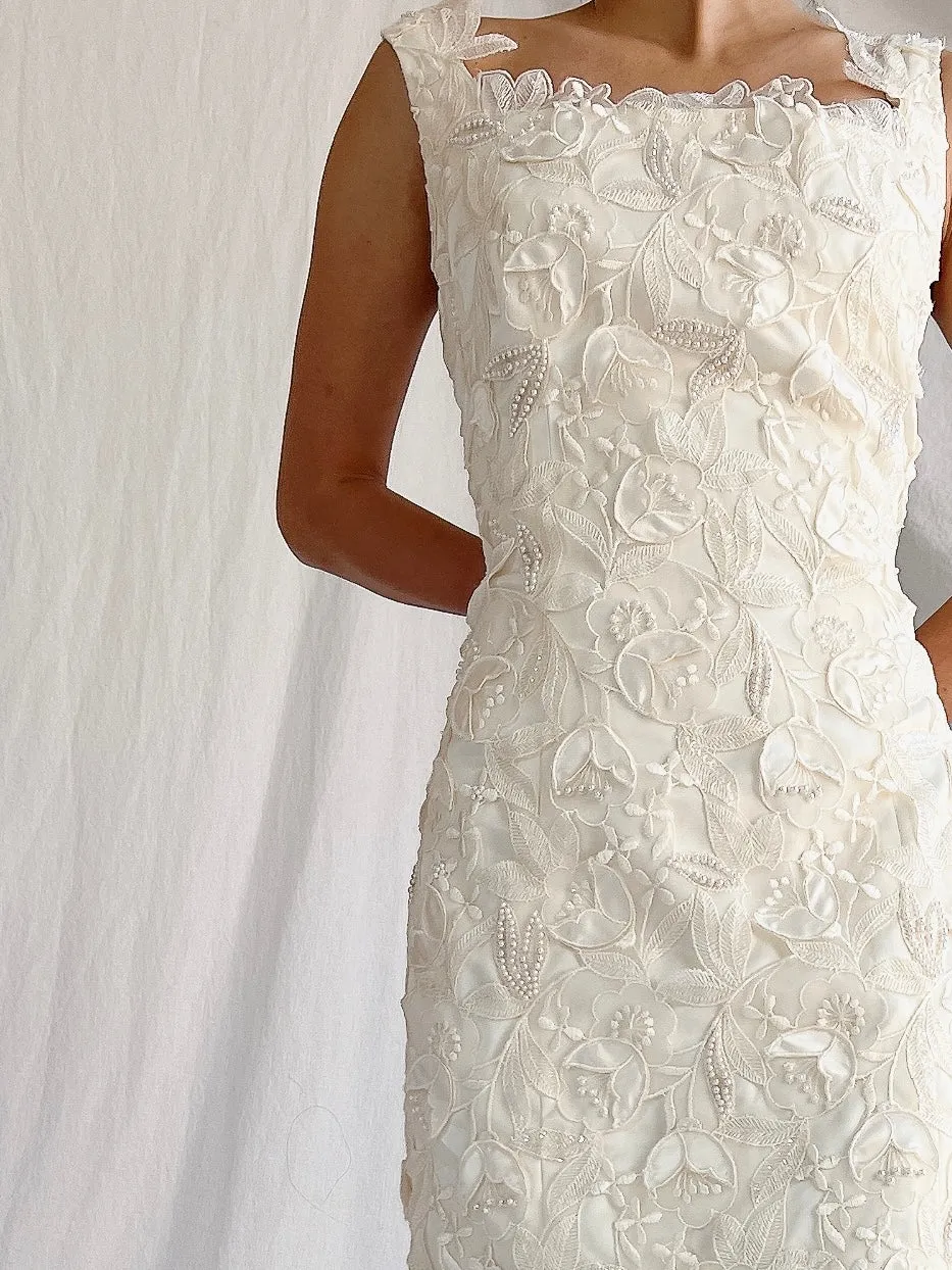 Vintage 3D Cutouts Satin Dress - S