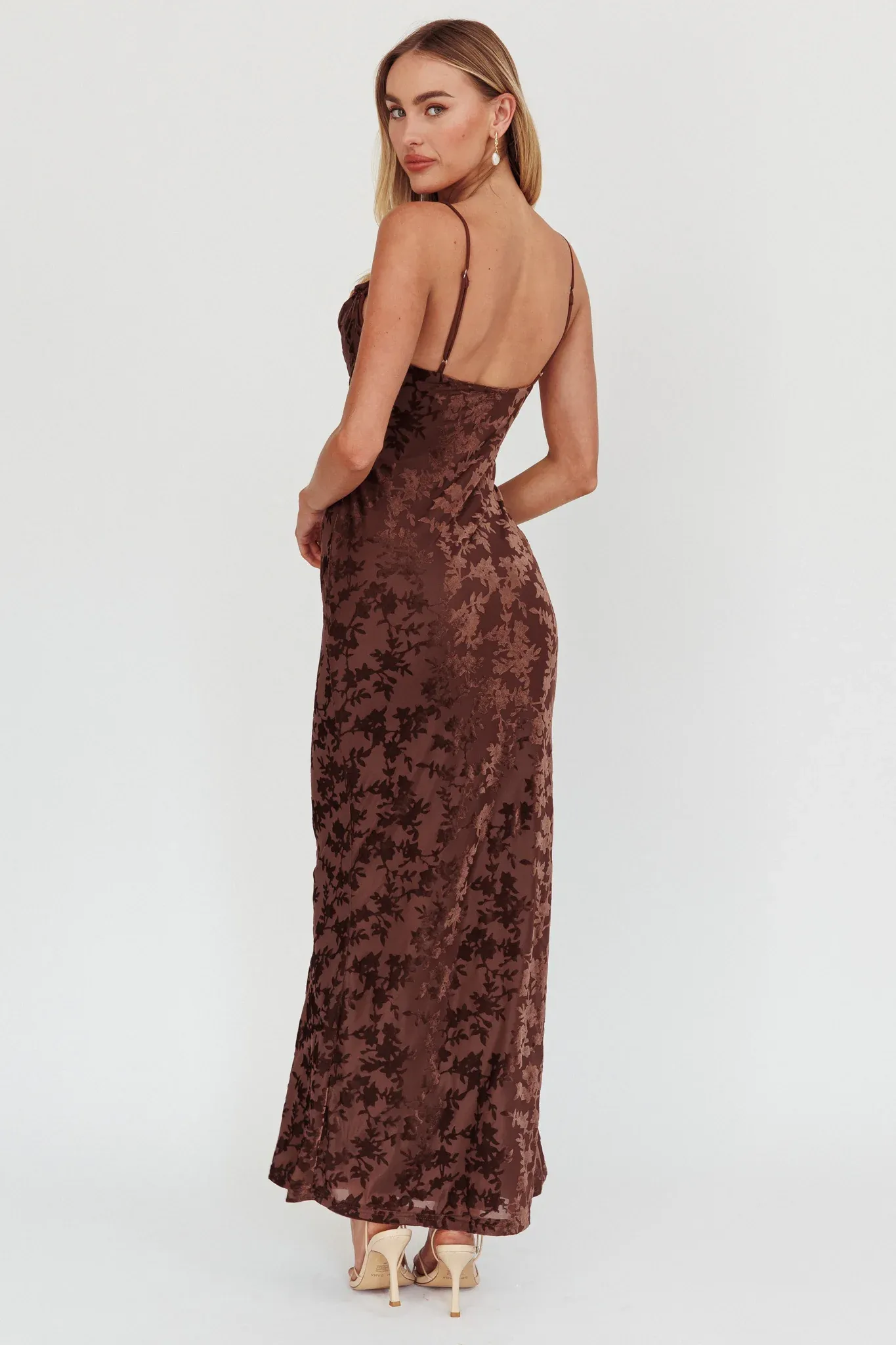 Well Versed Burnout Velvet Maxi Dress Chocolate