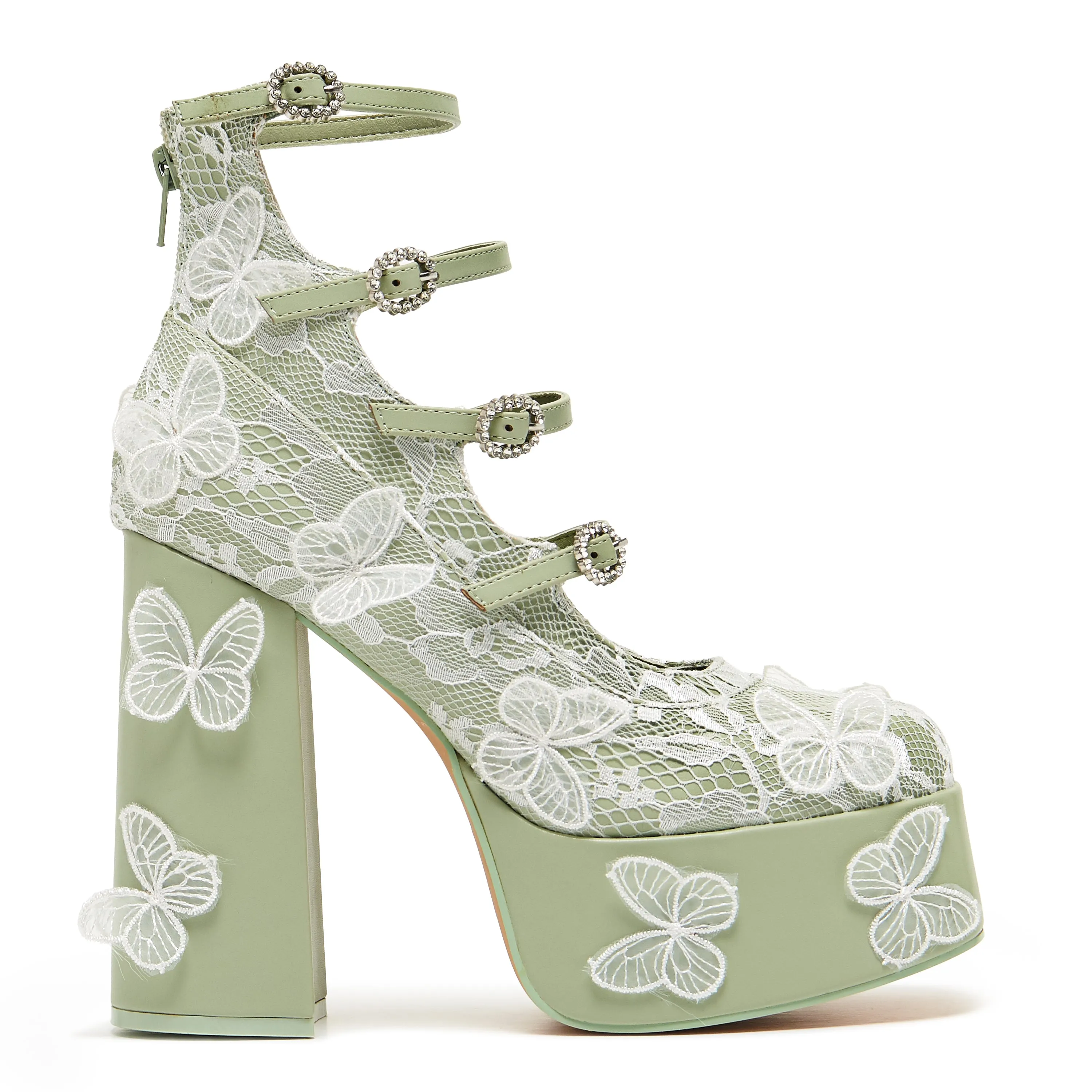 Wild Lotus Butterfly Lace Platform Heels - Green