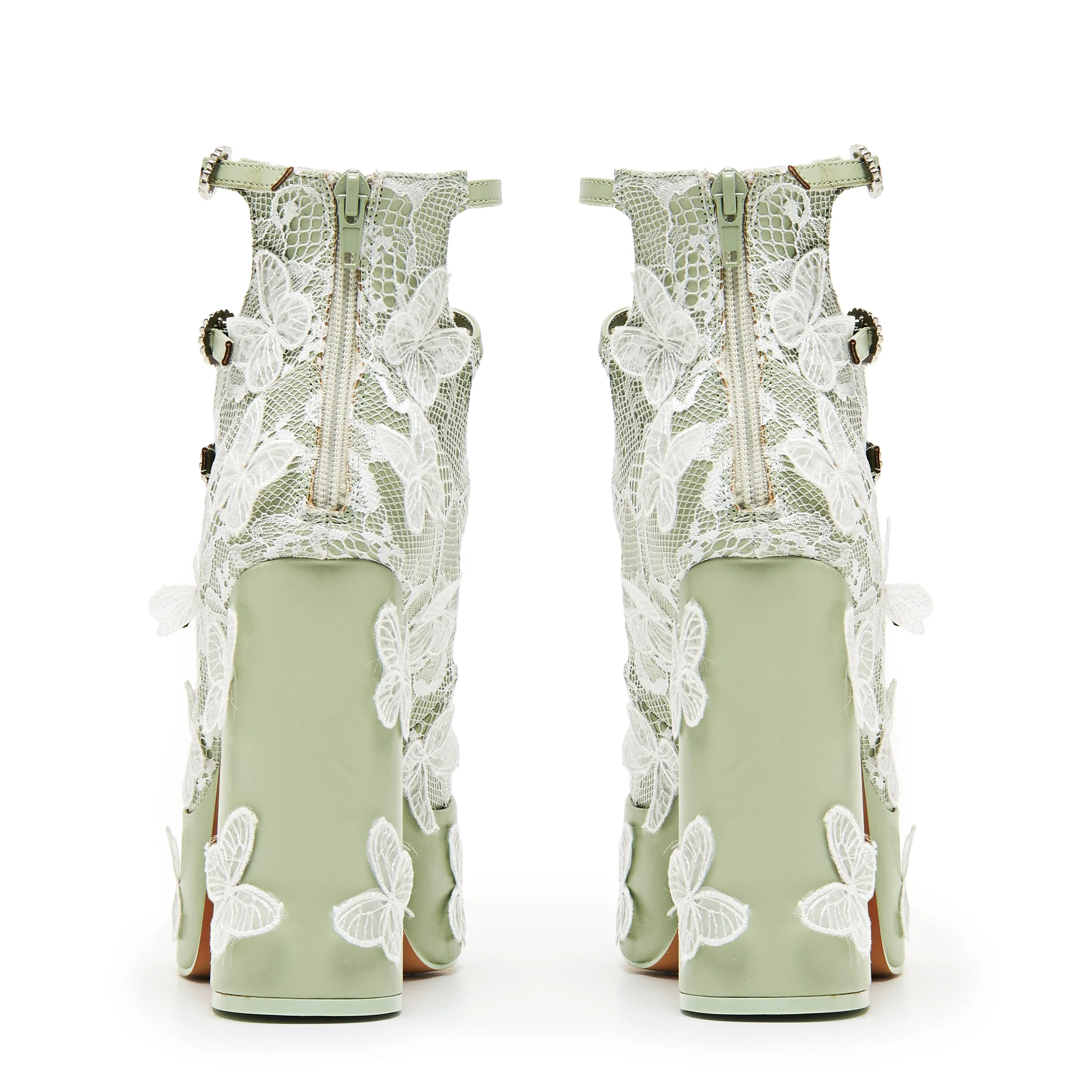 Wild Lotus Butterfly Lace Platform Heels - Green