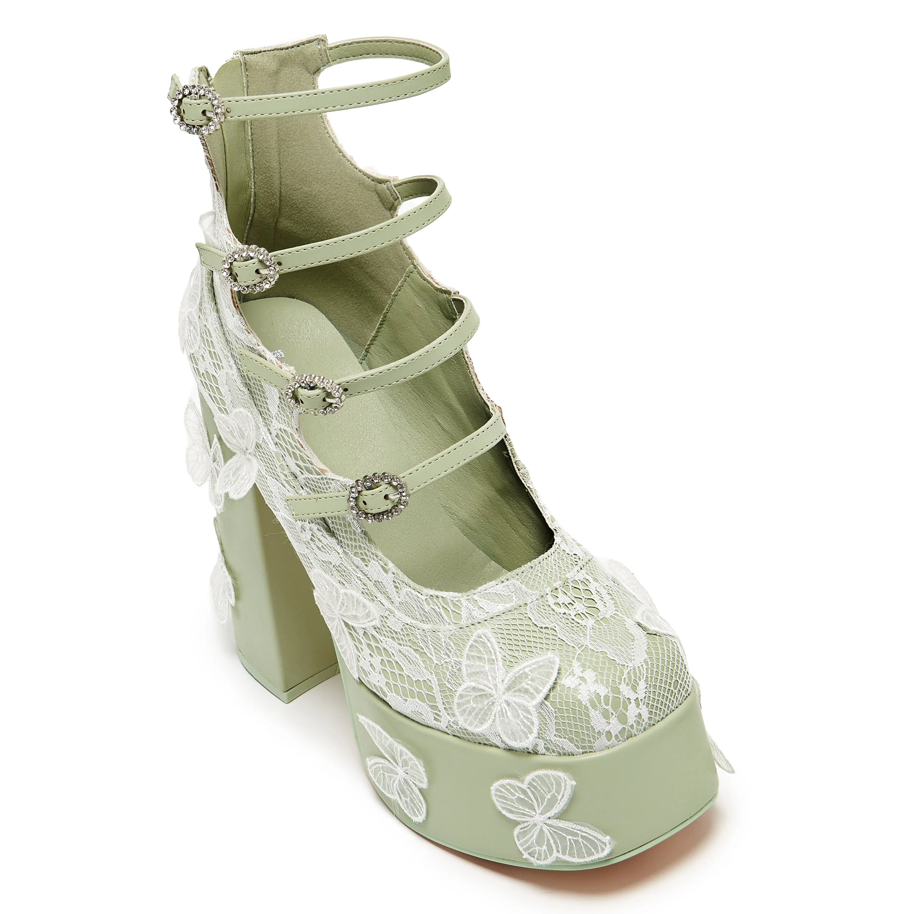 Wild Lotus Butterfly Lace Platform Heels - Green